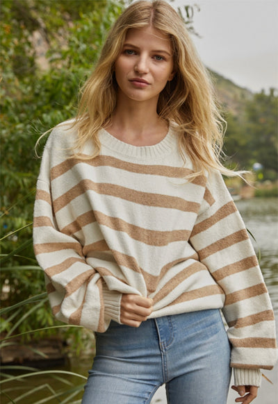 Davis Striped Sweater - Mocha