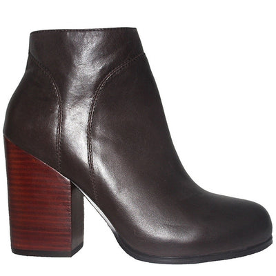 Kixters Chelsea - Brown Leather Side Zip Block Heel Short Boot