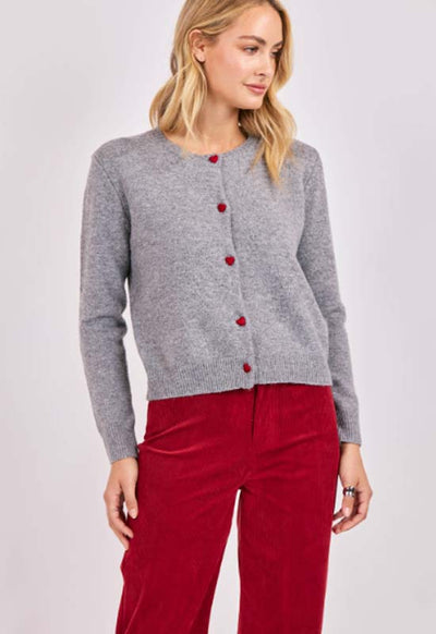 Sadie & Sage - Leighton Heart Button Cardigan Grey