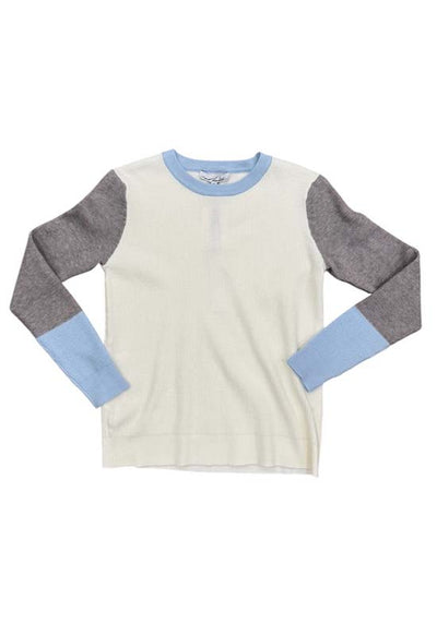 Red Haute - Crew Neck Top Light Blue and Cream