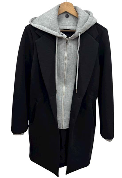 Detachable Hoodie Scuba Coat - Black