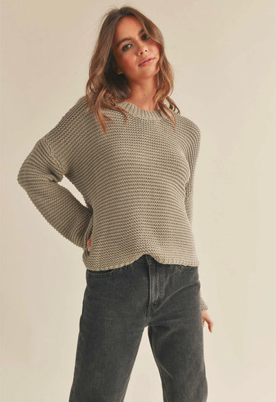 Round Neck Knit Sweater - Mocha Grey