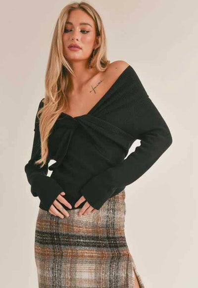 Sage The Label - Luce Over The Shoulder Twist Detail Sweater Black