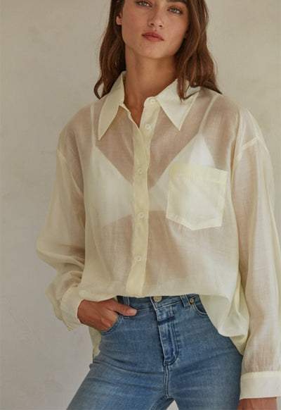 Button Down Collar Neck Top - Ivory