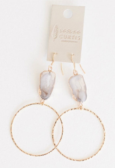 Alys Grey Stone on 2" Hoop Earrings - Gold