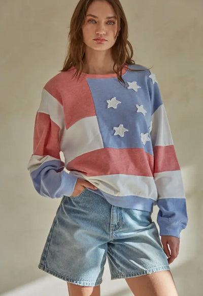 American Flag Patchwork Pullover - Multi