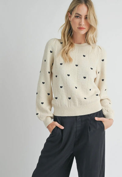 Sadie & Sage - Heart Eyes Embroidered Sweater Cream