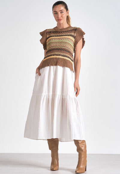 Elan - Sweater Top Dress Brown White Combo