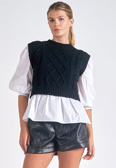 Elan - Cable Sweater Shirt Combo Black