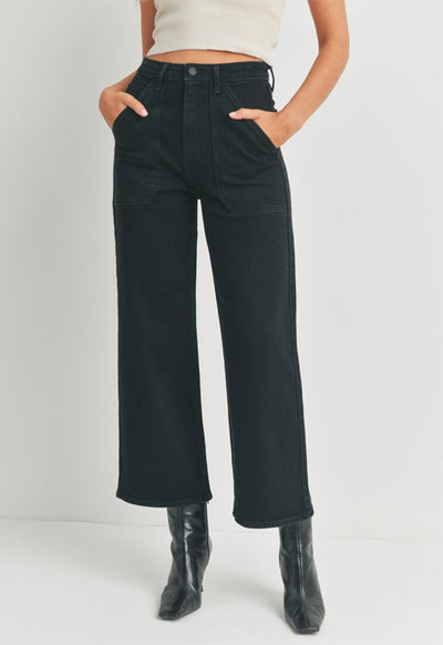 Just Black - High Rise Cargo Pocket Wide Leg Jean Black