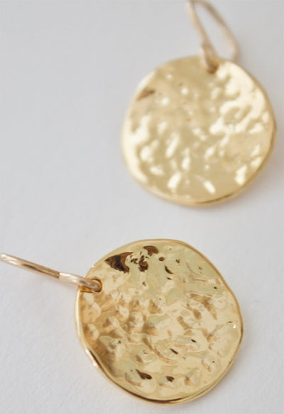 Hammered Medalion Earrings - Gold