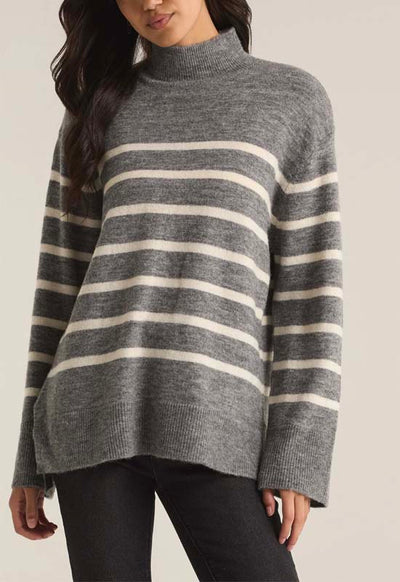 Z Supply - Fin Stripe Sweater Heather Grey