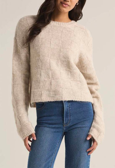 Z Supply - Delilah Check Sweater Light Oat Heather