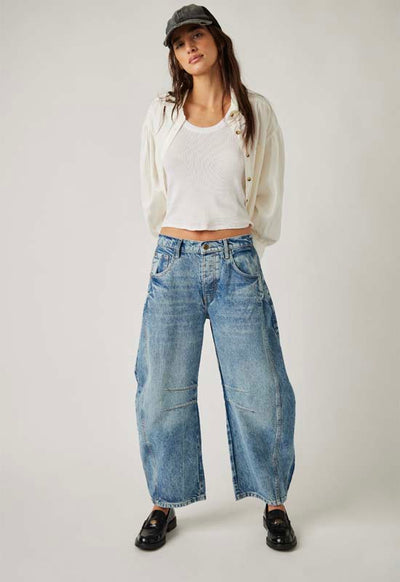 Free People - Good Luck Mid Rise Barrel Jean Ultra Light Beam