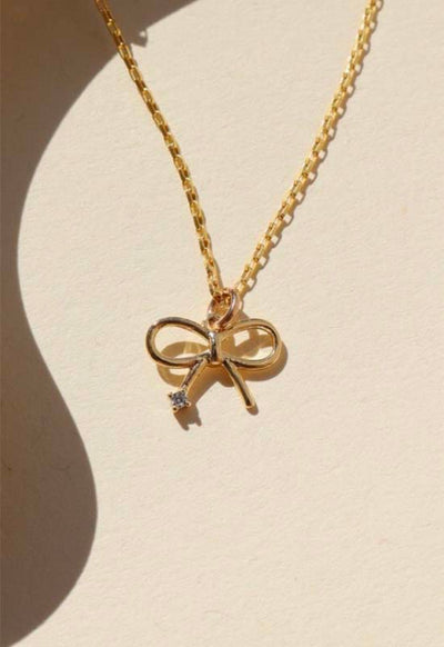 Petite Bow Charm 16" Necklace - Gold Plated