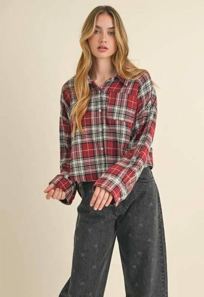 Plaid Button Down Shirt - Red Multi