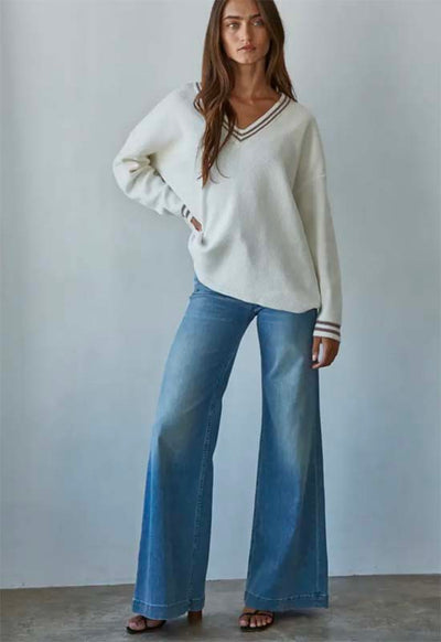 V-Neck Knit Sweater - Ivory