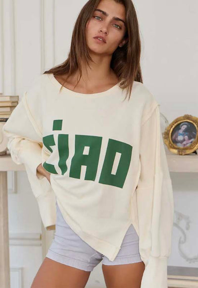 Ciao Raw Edge Terry Top - Cream Green
