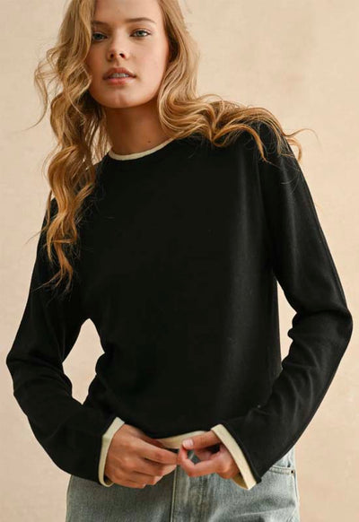 Looks Long Sleeve Layered Top - Black