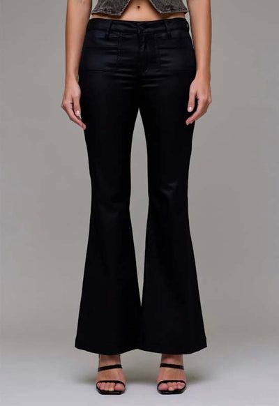 Hidden - Mid Rise Coated Flare Jeans Black