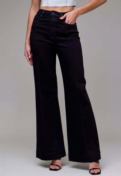 Hidden - Happi High Rise Comfort Flare Pintuck Jean Black