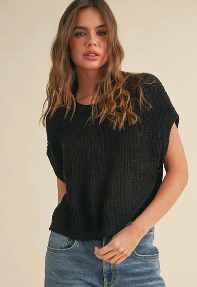 Dolman Sleeve Knit Top - Black