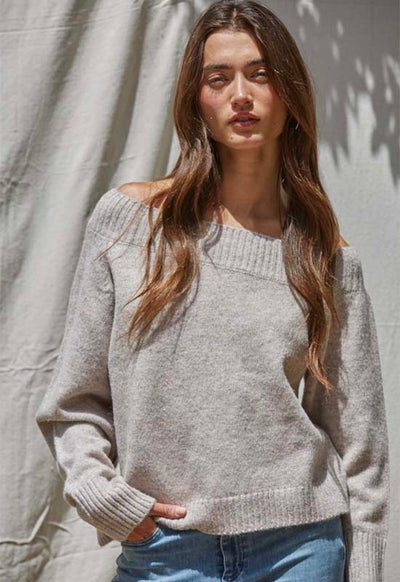 Off Shoulder Sweater - Heather Light Mocha