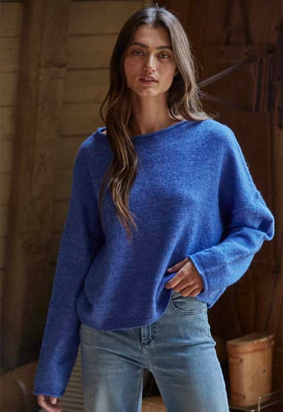 Knit Rolled Neck Sweater - Royal Blue