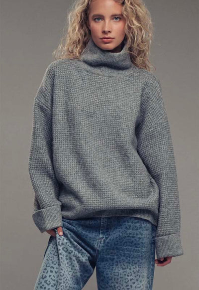 Relaxed Waffle Sweater - Grey