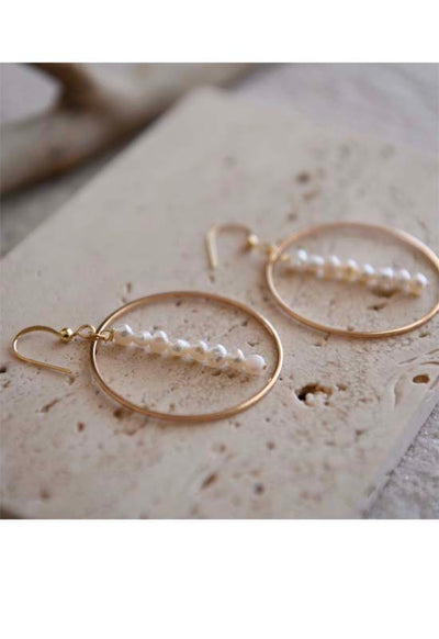 Hepburn Drop Hoop Earrings - Pearl