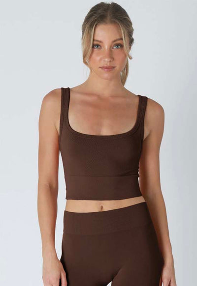 NIKIBIKI - Chevron Rib Crop Top Coffee Bean