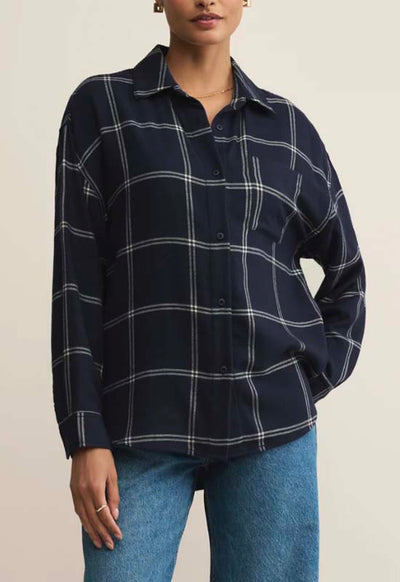 Z Supply - River Plaid Button Up Blue Sapphire