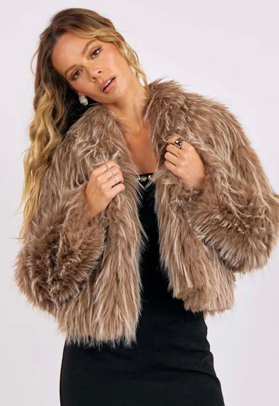 Sage the Label - Ladylike Energy Two-Tone Faux Fur Jacket Taupe
