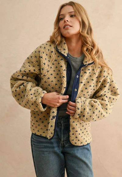 Pattern Sherpa Jacket - Beige Navy