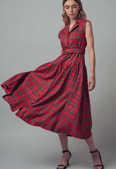 Vintage A-line Plaid Dress Red