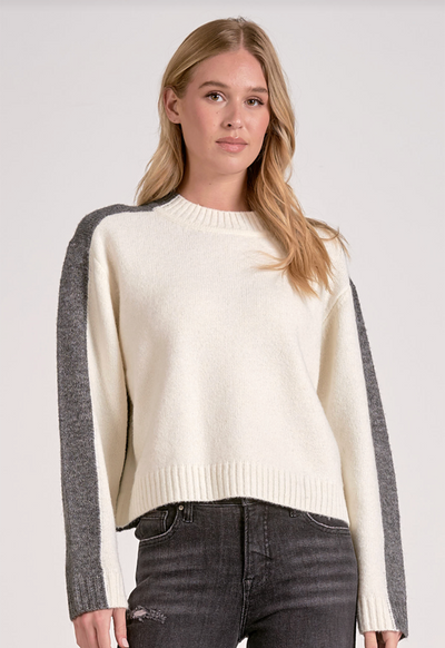 Elan - Crewneck Colorblock Sweater Grey White