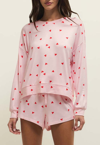 Z Supply - Mira Heart Long Sleeve Top Pink Marshmallow