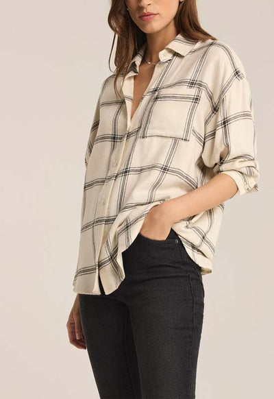 Z Supply - River Plaid Button Up Sea Salt