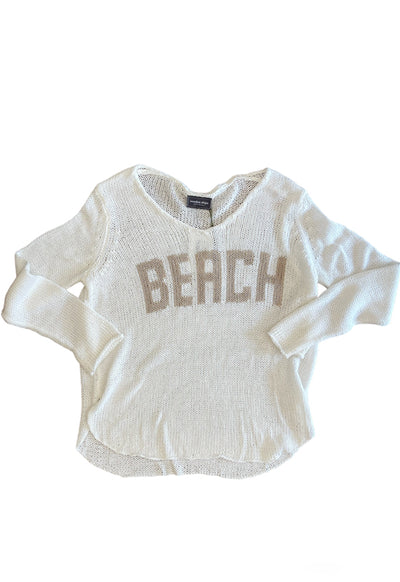 Wooden Ships - Beach Sweater V-Cotton Breaker White Khaki