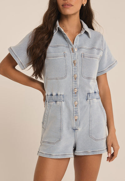 Z Supply - Elias Denim Romper Sun Bleach