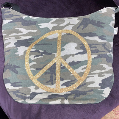Quilted Koala - City Bag Camo with Gold Glitter Peace Sign