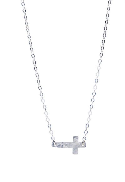 Sideway Cross Necklace - Sterling Silver