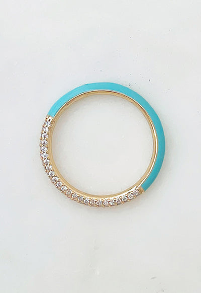 Turquoise Enamel & Cubic Zirconia Band Ring