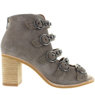 Jeffrey Campbell Bess - Taupe Suede Studded Buckle Strap Sandal Bootie