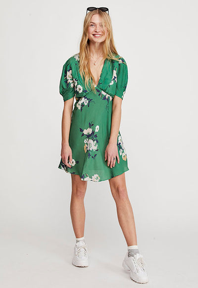 Free People - Green Multi Floral Neon Garden Mini Dress