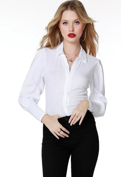 Bobi - Bishop Sleeve Button Up Shirt White