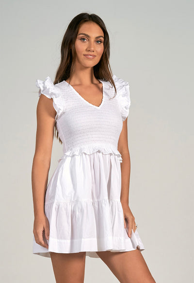 Elan - Ruffle Sleeve Dress White