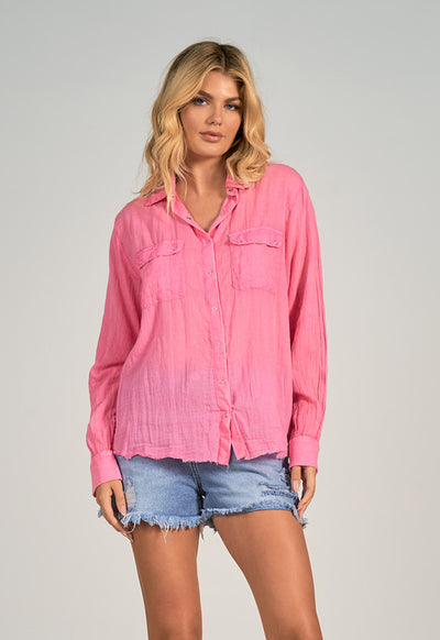 Elan - Collared Button Down Shirt Pink
